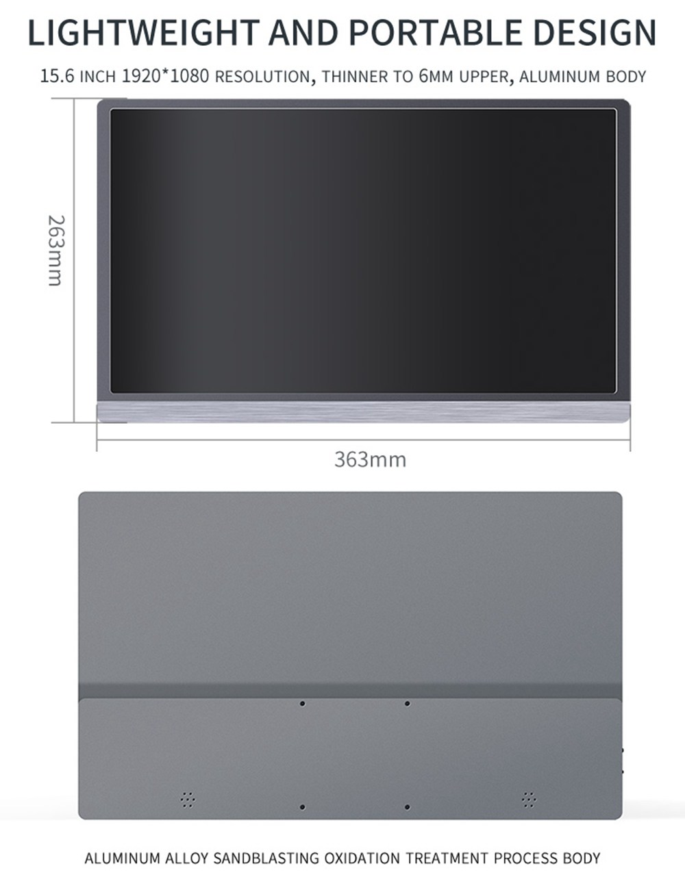 AOSIMAN ASM-156FC Portable Monitor 15.6 Inch 1920*1080 IPS HDR Full Metal Body Dual Type-C+Mini HDMI Dual Port