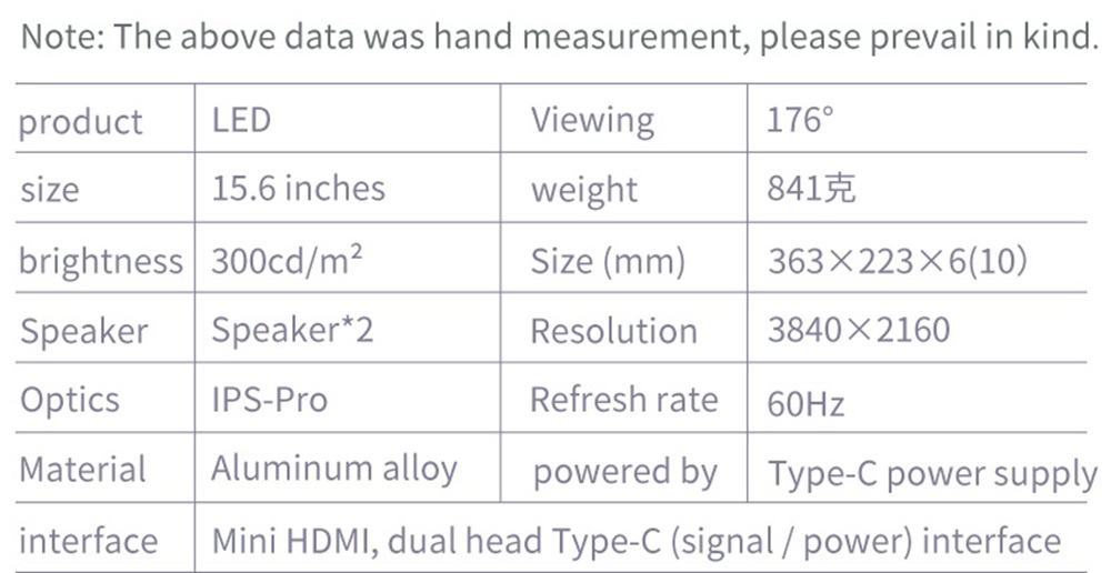 AOSIMAN ASM-156UC Portable Monitor 15.6 Inch IPS HDR 3840*2160 Resolution Full Metal Body Type-C+Mini HDMI Dual Port