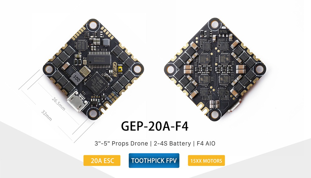 Geprc GEP-20A-F4 AIO F4 2-4S 20A ESC OSD 5V/1A BEC Toothpick FPV Flight Control For 3-5 Inch Racing Drone