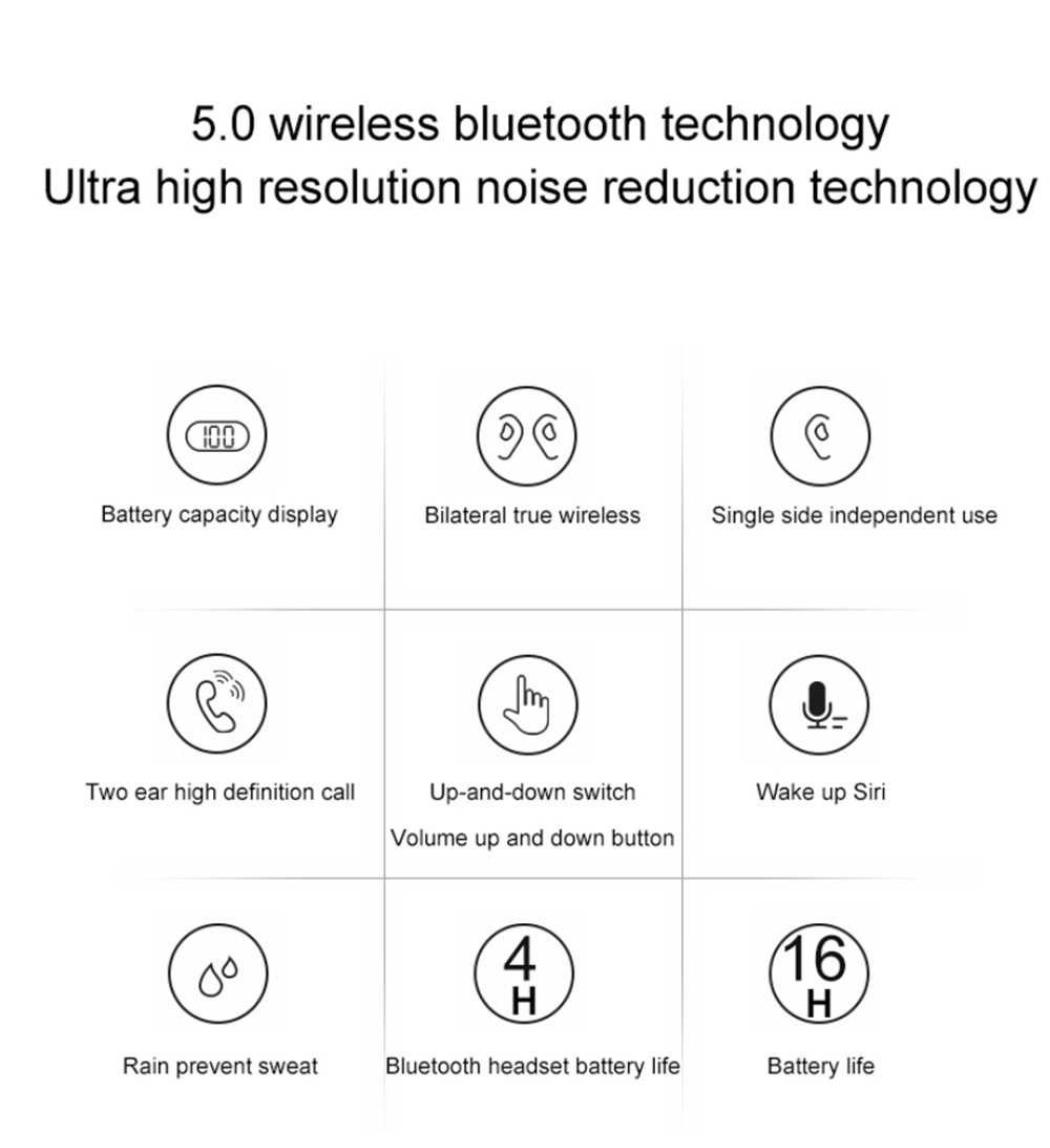 J29 Bluetooth 5.0 TWS Earbuds Siri Used Independently Noise Reduction Volume Adjustment - Black