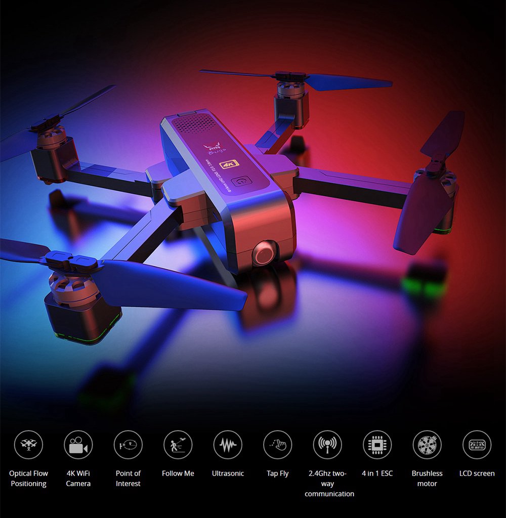 Festnight MJX Bugs 4W GPS RC Drone with Camera 2K 5G Wifi FPV Optical Flow Positioning B4W Foldable Quadcopter Follow Me Altitude Hold Drone 