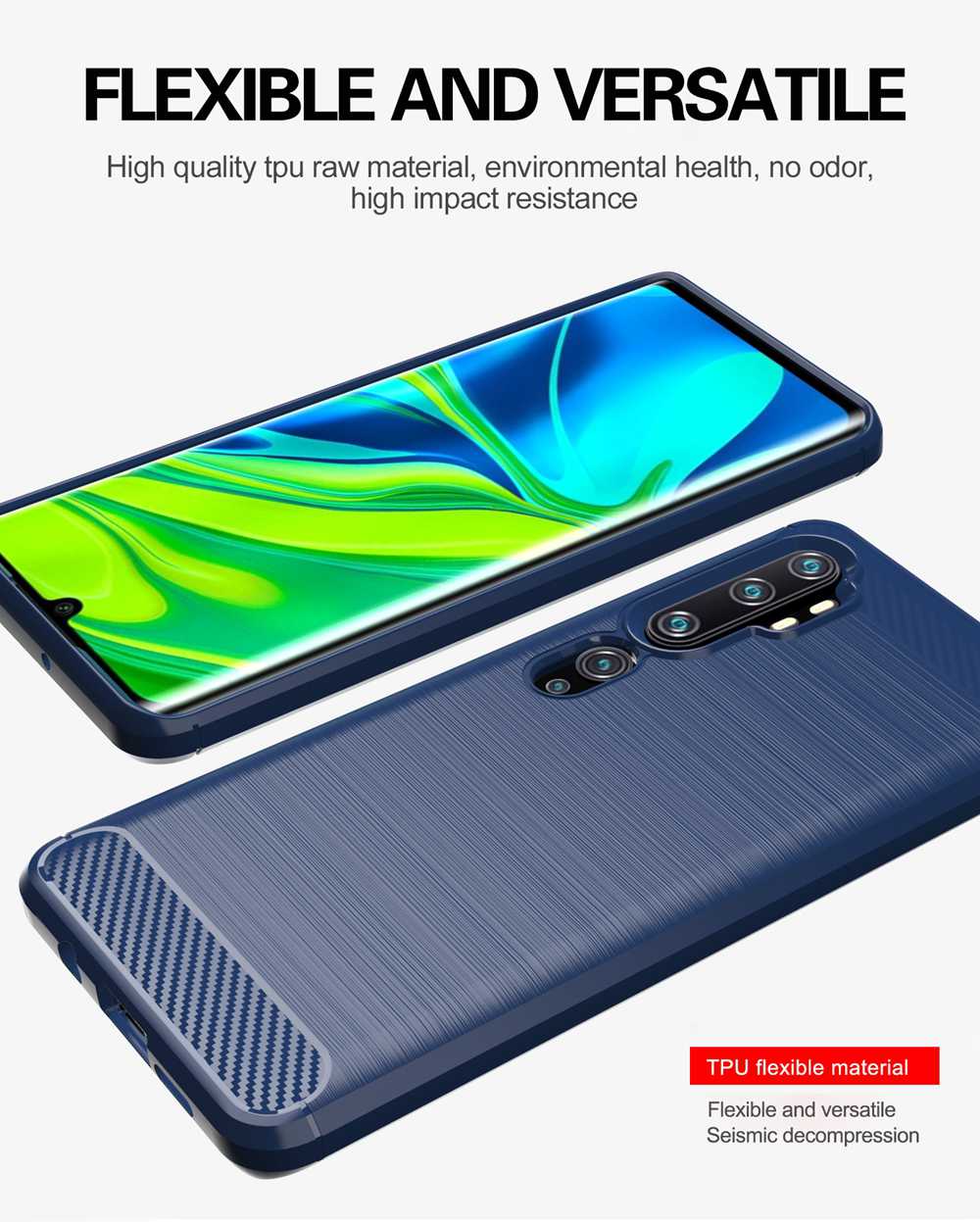 Makibes Carbon Fiber Texture Anti-fall Soft TPU Phone Case For Xiaomi CC9 Pro / Xiaomi Mi Note 10 - Blue