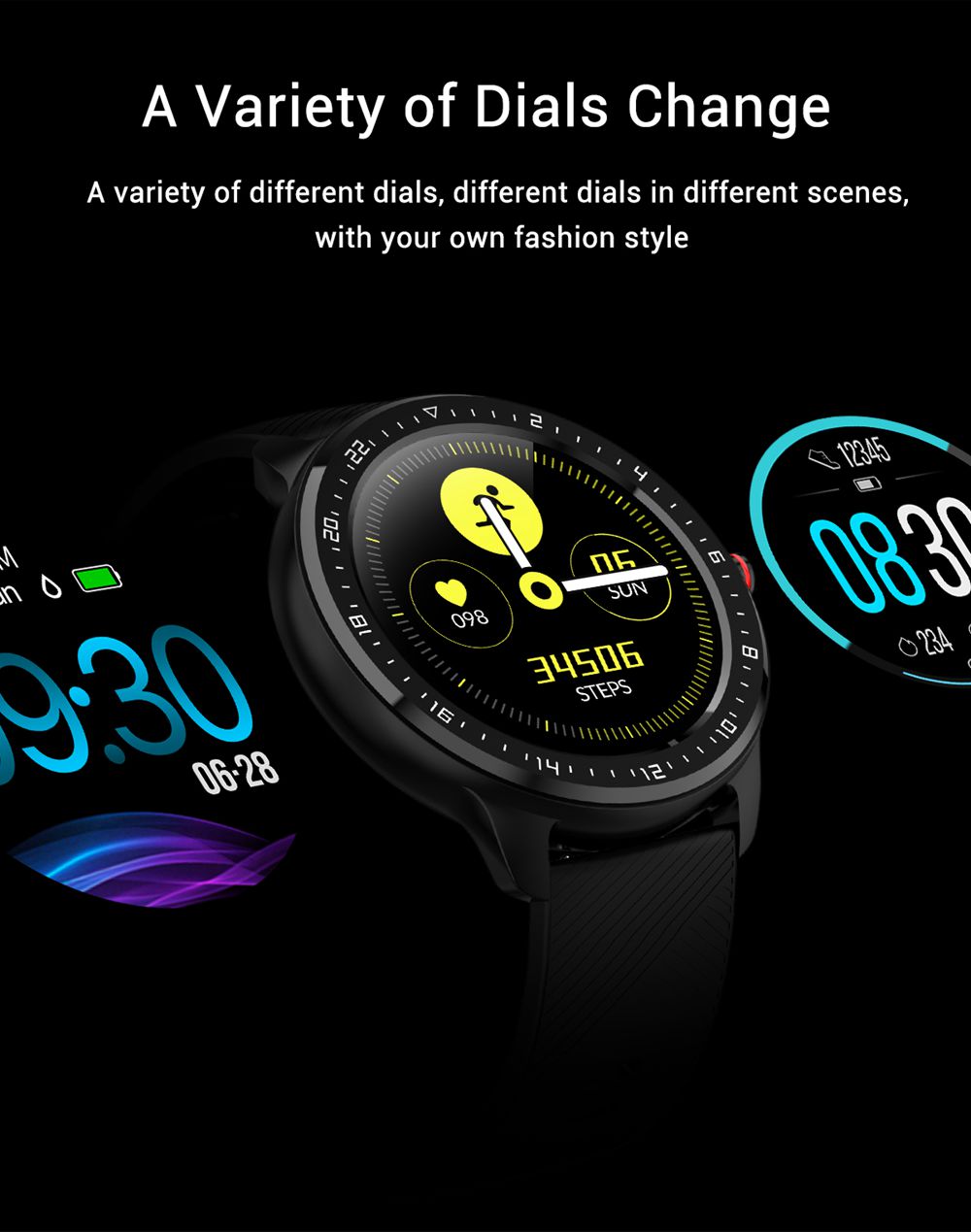 Makibes Z06 Smartwatch 1.3 Inch TFT Screen IP67 Waterproof Blood Pressure Heart Rate Sleep Monitor Silicone Strap - Black