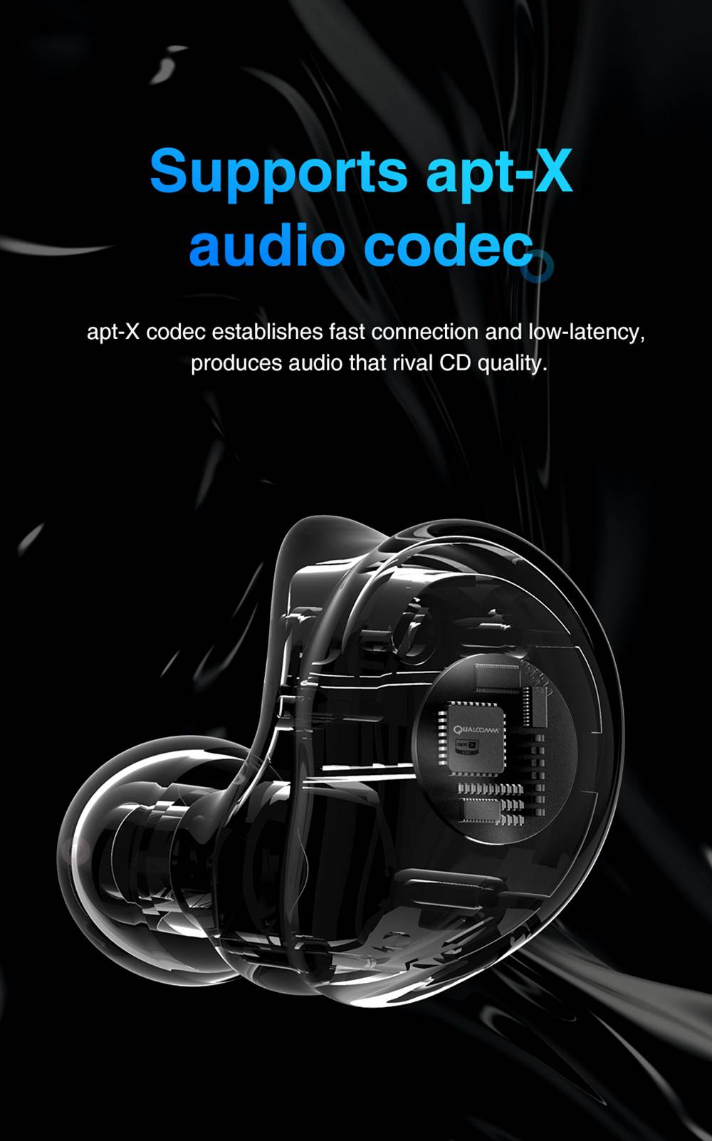 TRN T200 CVC 8.0 Earphones Qualcomm QCC3020 Volume Control aptX /AAC/ SBC Siri IPX5 7 Hours Playtime - Black