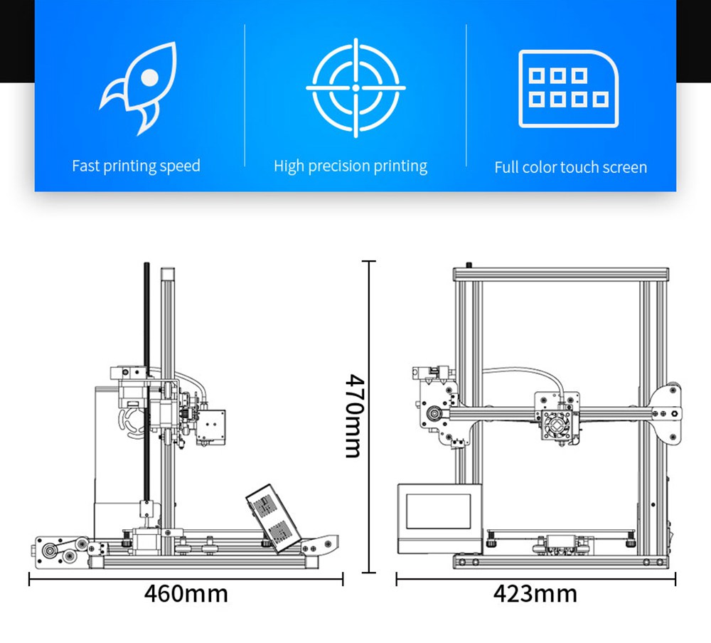 TRONXY XY-2 3.5'' Touch Screen 3D Printer 220*220*260mm Automatic Alignment Continuous Printing USB - Black
