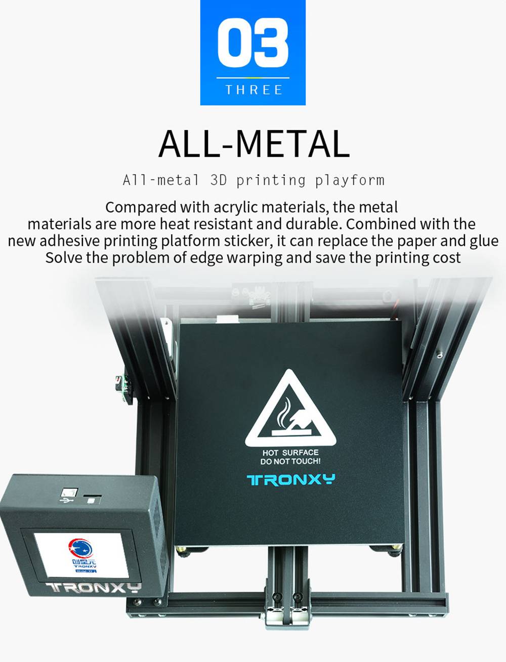 TRONXY XY-2 3.5'' Touch Screen 3D Printer 220*220*260mm Automatic Alignment Continuous Printing USB - Black