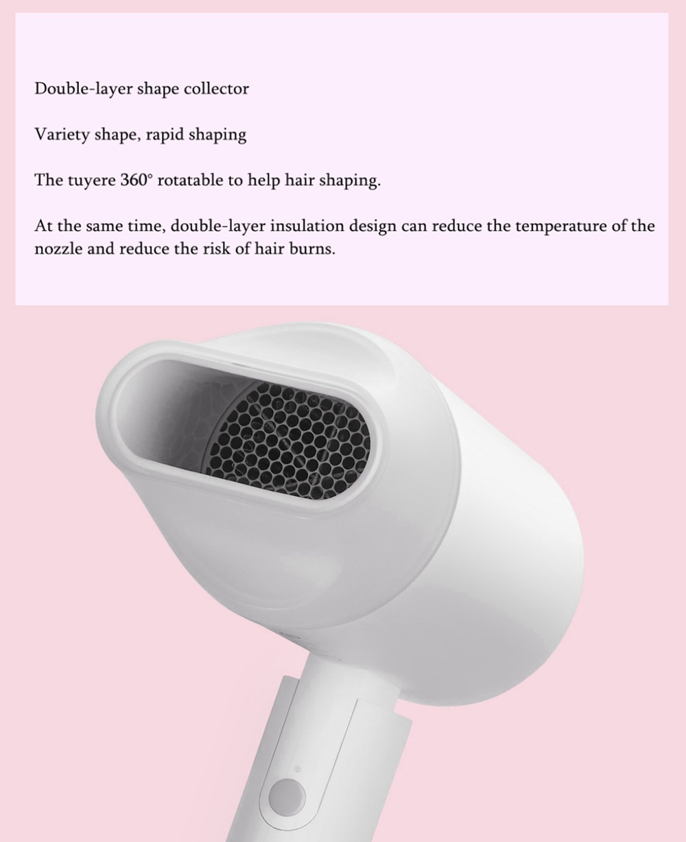 Xiaomi Mijia 1600W Negative Ion Hair Dryer Foldable Portable Noise Reducing For Travel Home - Pink