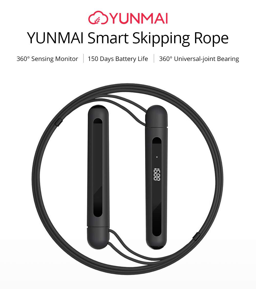 Xiaomi YUNMAI Smart Training Skipping Rope Adjustable Rope Buckle 3 Meters - Black