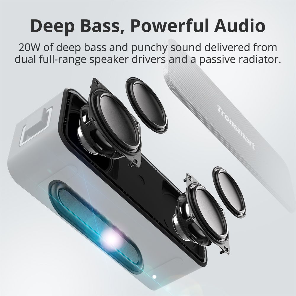 [2 Packs] Tronsmart T2 Plus 20W Bluetooth 5.0 Speaker 24H Playtime IPX7 Waterproof  Soundbar with TWS,Siri,Micro SD