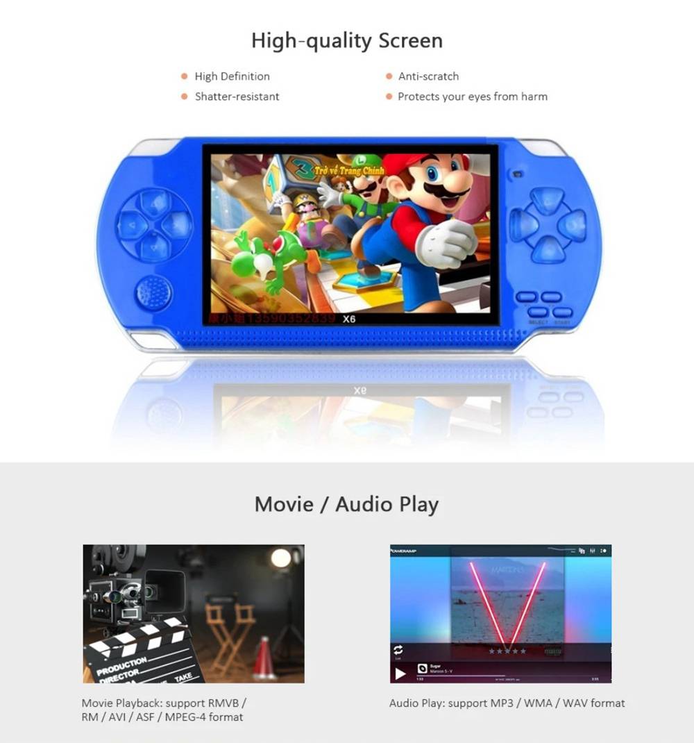 Coolboy X6 Handheld Game Console Real 8GB Memory 4.3 Inch Portable Video Game Built in Thousand Free Games - Blue