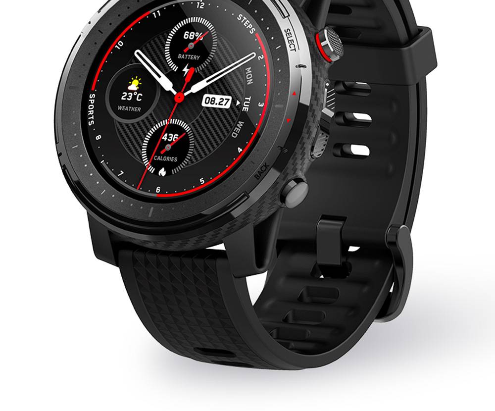 AMAZFIT Stratos 3 Smart Sports Watch 1.34 Inch Full Moon Screen Dual-Mode 5ATM GPS Firstbeat Silicone Strap Global Version - Black