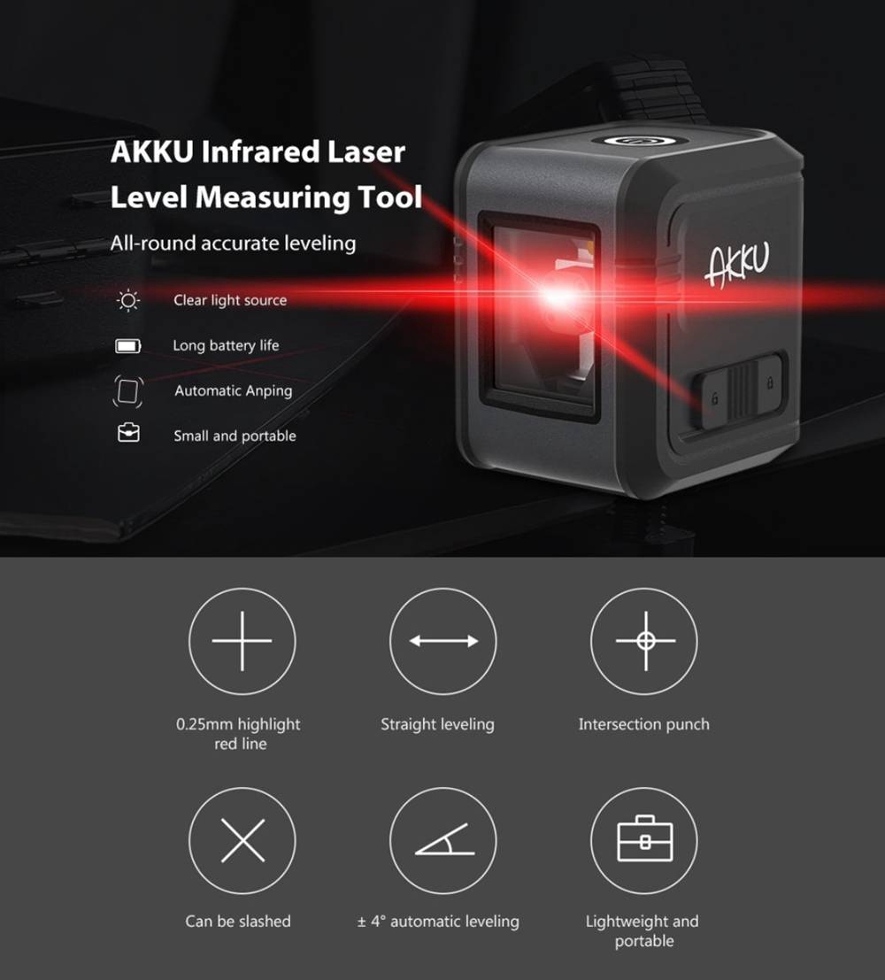 Xiaomi AKKU Infrared Laser Level Measuring Tool Automatic Anping Cross Laser Line - Grey