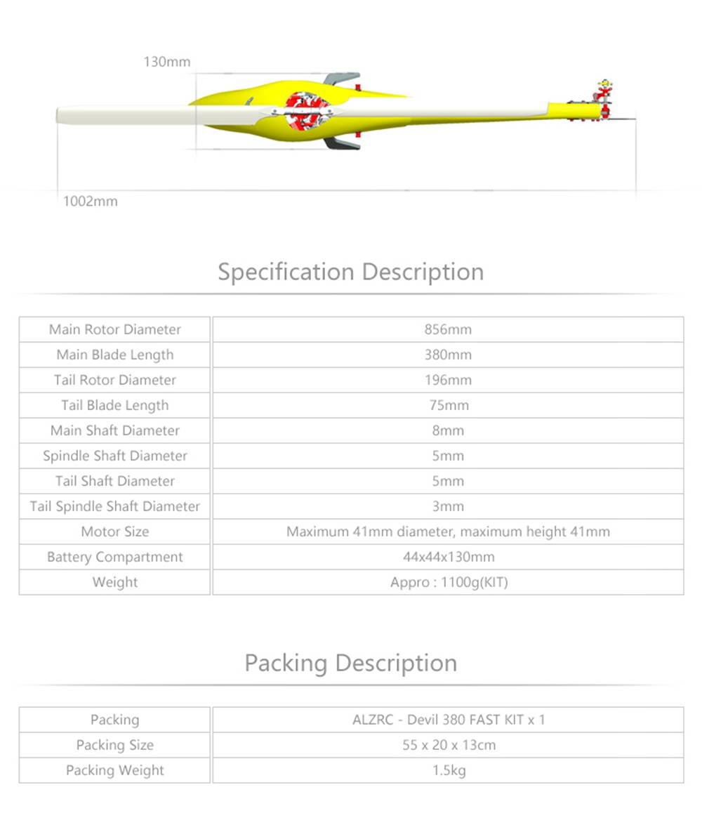 ALZRC Devil 380 FAST FBL 380mm Fiber Blades 6CH 3D Flying RC Helicopter Kit Version - Red