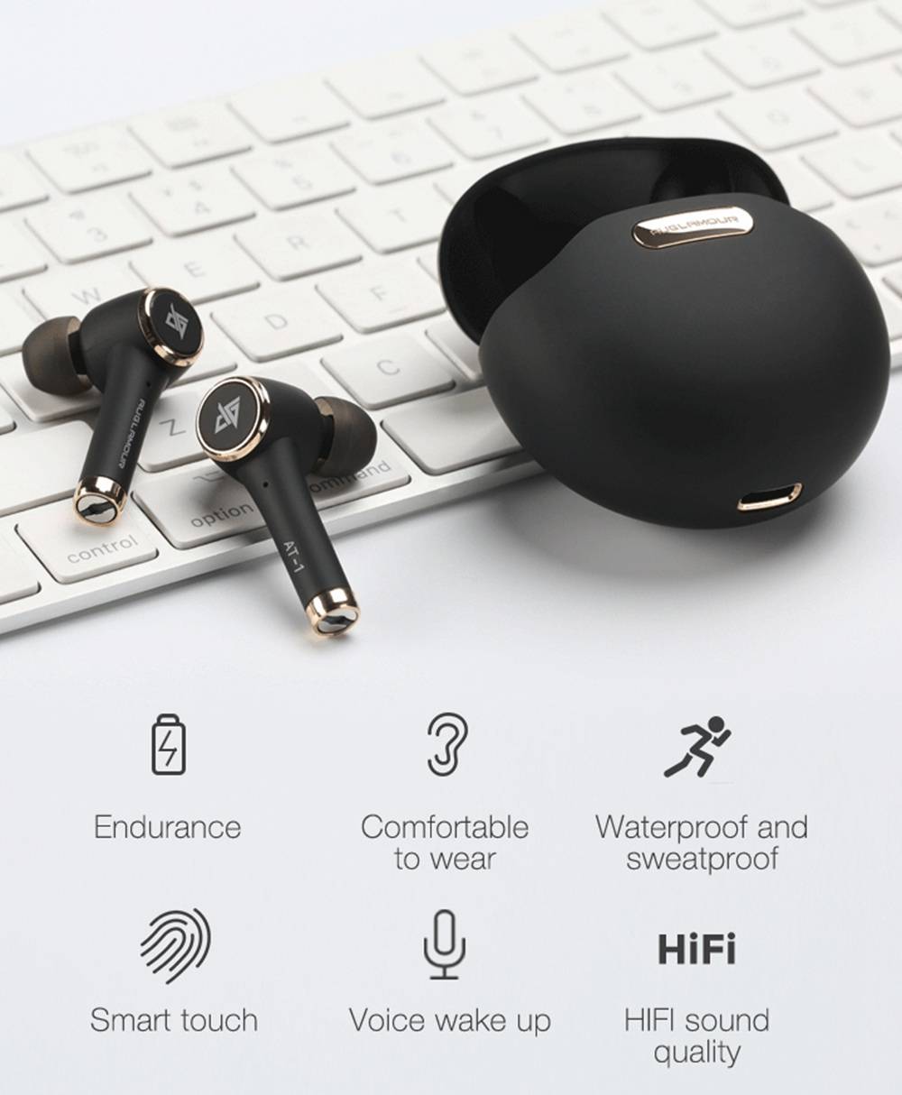 Auglamour AT-1 Bluetooth 5.0 TWS Earphone Independent Usage Binaural Call 24 Standby Time IPX5 - Black
