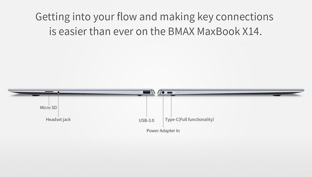 BMAX X14 Laptop 14.1 Inch Intel Gemini Lake N4100 Quad Core 8GB LPDDR4 RAM 256GB SSD ROM Notebook - Space Grey