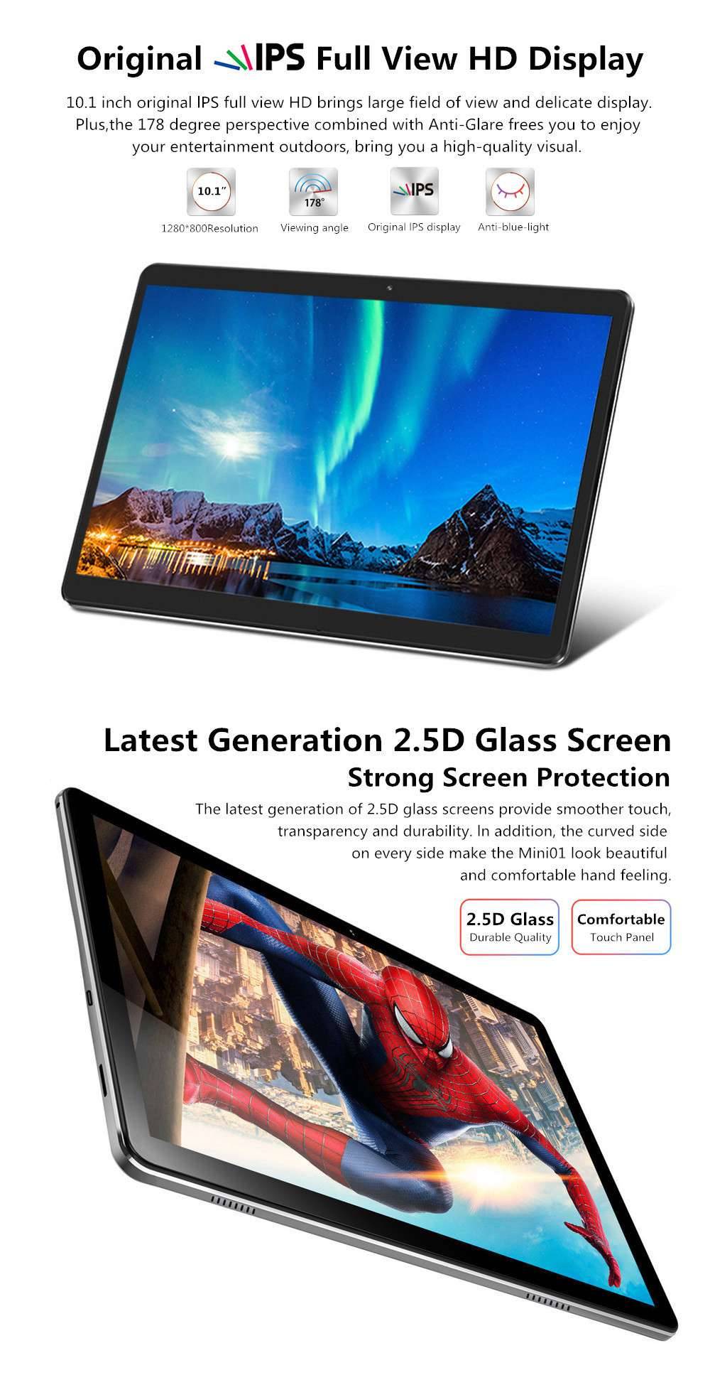 Binai Mini101 Ultimate Edition 4G LTE Tablet PC 10.1 Inch IPS Screen MediaTek MTK6763 Octa Core Android 9.0 2GB RAM 32GB ROM - Silver