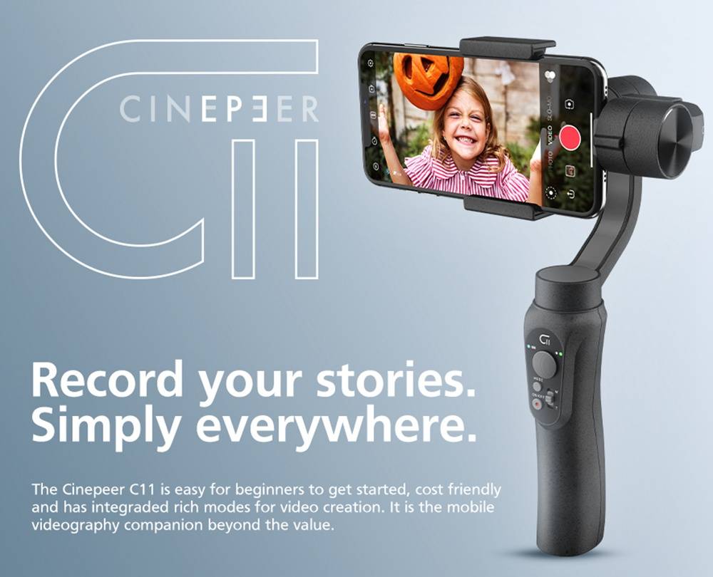 CINEPEER C11 Smartphone Action Camera 3Axis Vlog Handheld Stabilizer Gimbal With Dolly Zoom Panoranma Mode