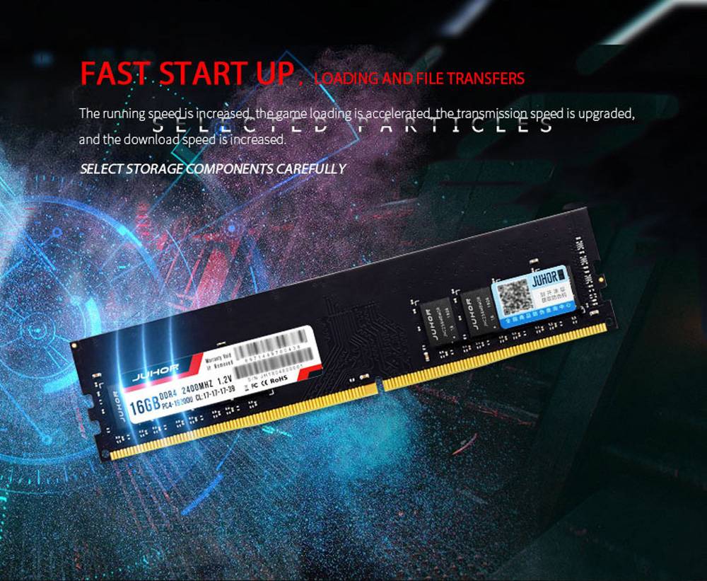 Juhor DDR4 4GB 2400Mhz 1.2V 288 Pin RAM Desktop Memory Module For PC Computer - Black