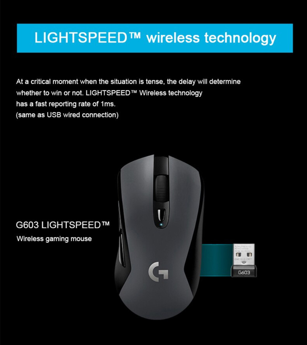 Logitech G603 Wireless Gaming Mouse RGB Backlight 12000 DPI Bluetooth Wireless Dual Modes Connection - Black