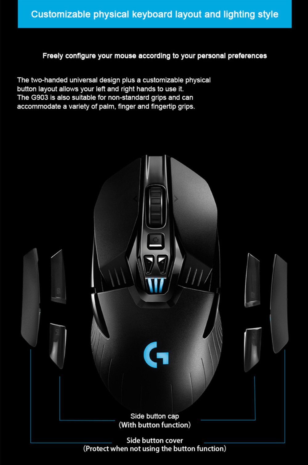 Logitech G903 Gaming Mouse RGB Backlight 16000 DPI USB Wireless Dual Modes Connection - Black
