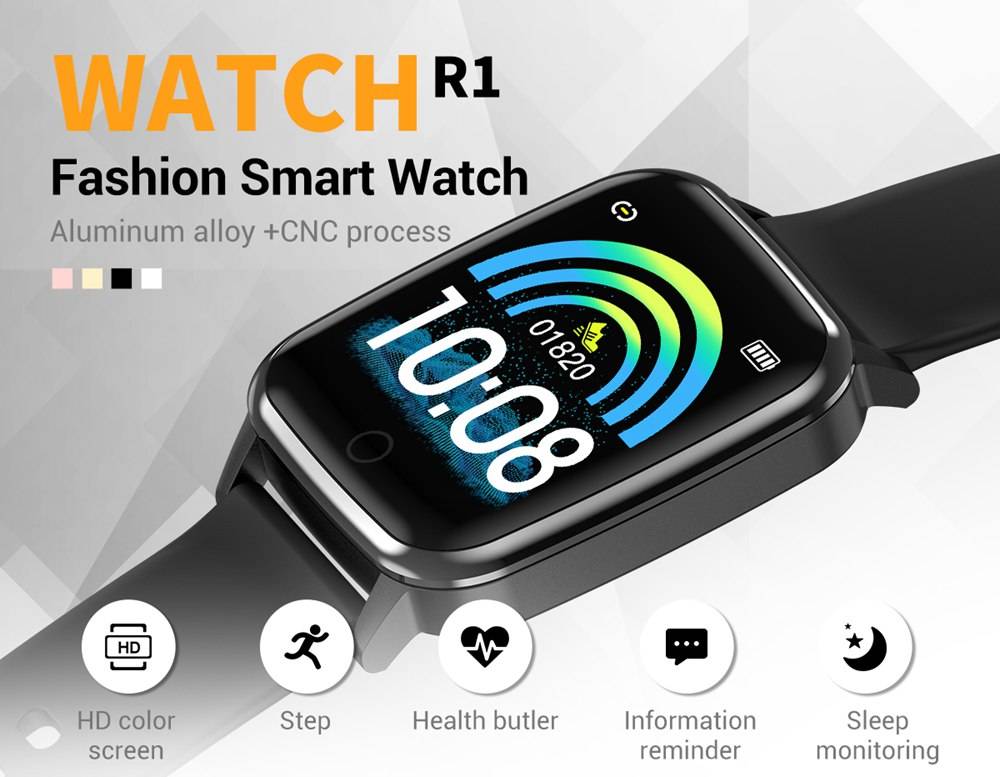 Makibes R1 SmartWatch 1.3 Inch IPS Screen IP67 Water Resistant Heart Rate Blood Pressure Sleep Monitor Fitness Tracker - Pink