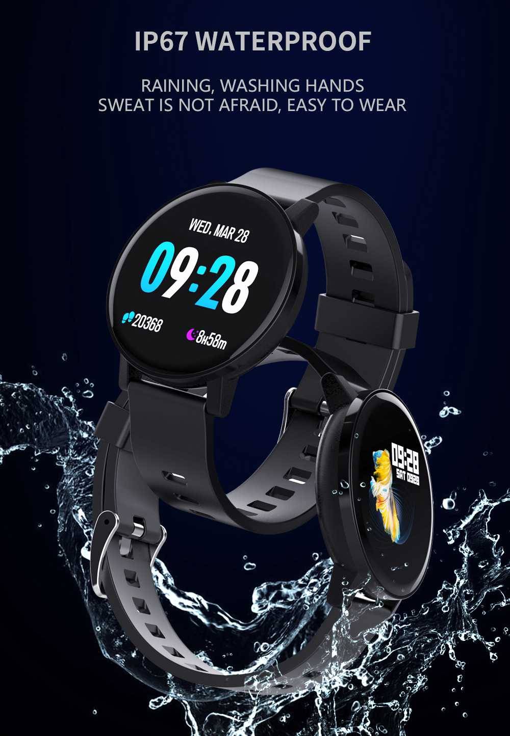 Makibes T10 SmartWatch 1.3 Inch IPS Screen IP68 Water Resistant Heart Rate Blood Pressure Monitor Fitness Tracker - Black