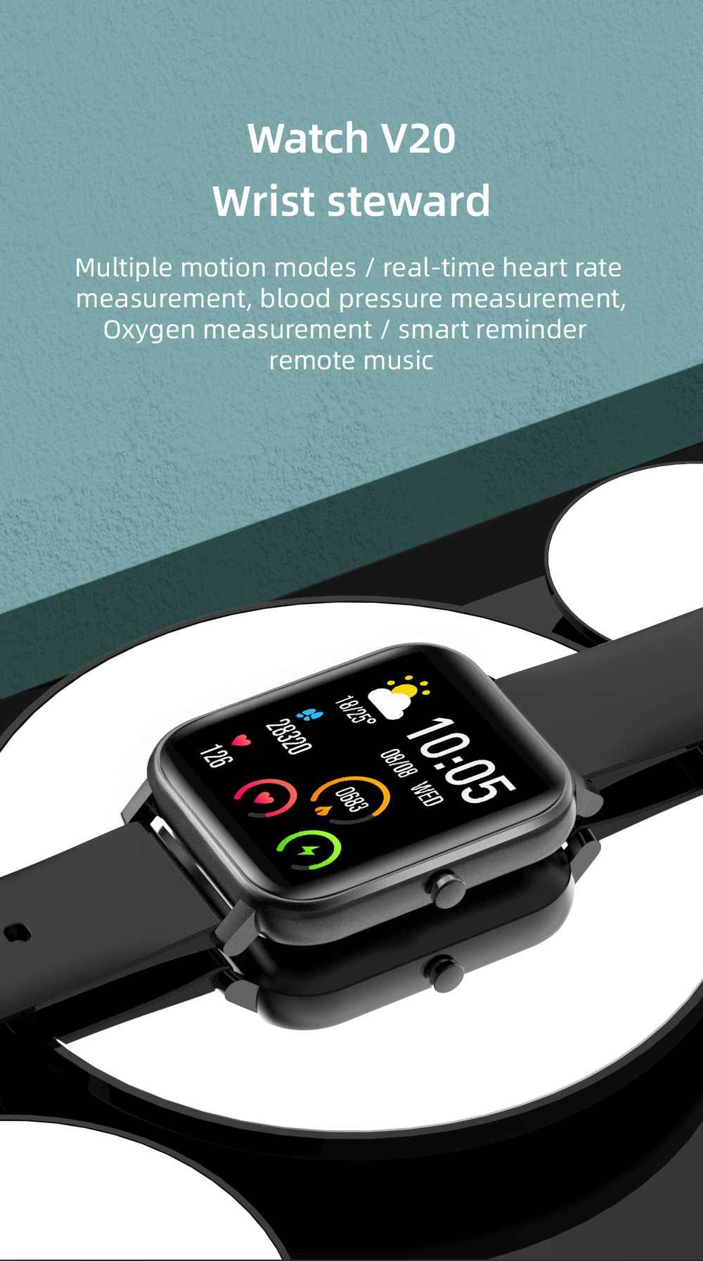 Model-20 Smart Watch 1.4 Inch IPS Screen IP67 Heart Rate Blood Pressure Sleep Monitor -Black