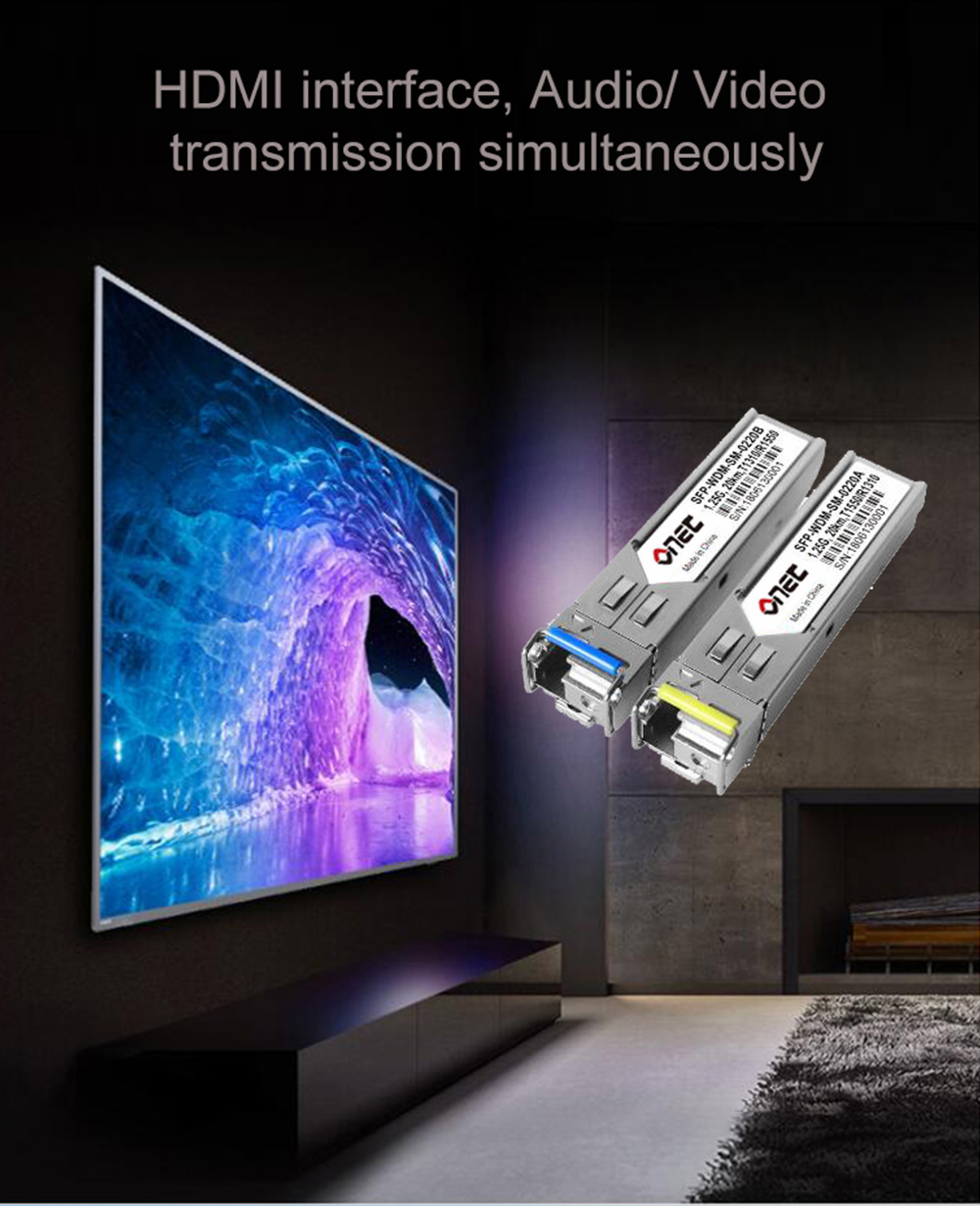Measy OPT882 20km Optical Fiber Extender 1080P HD Analog Audio Video Transmitter Receiver EU Plug - Black / Orange