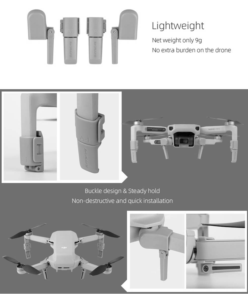 Sunnylife RC Drone Aircraft Expansion Spare Parts Foldable Landing Gear For DJI Mavic MINI - Gray