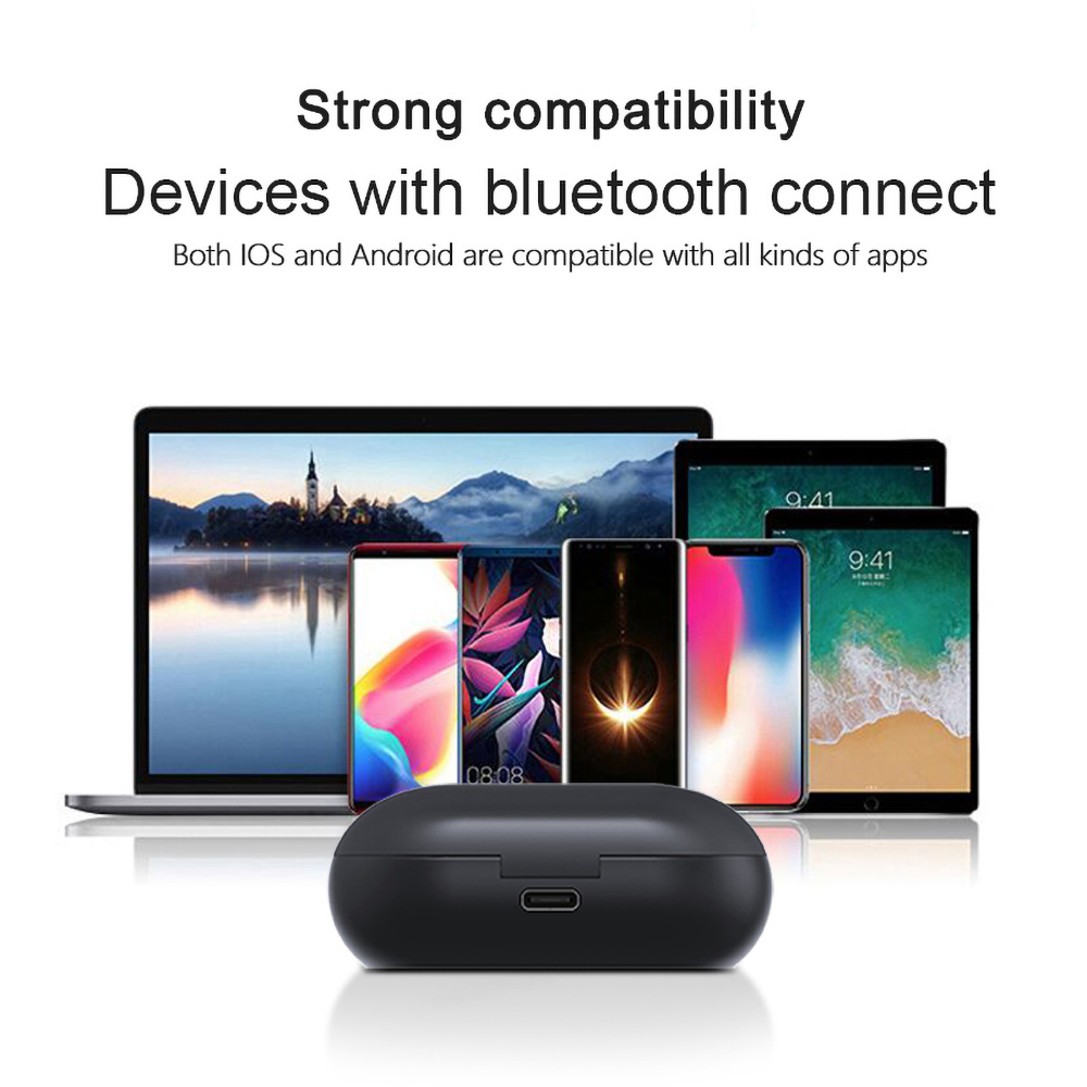 T2 Bluetooth 5.0 6D Stereo Sound TWS Earphones Siri Independent Usage Type-C IPX5 - Black