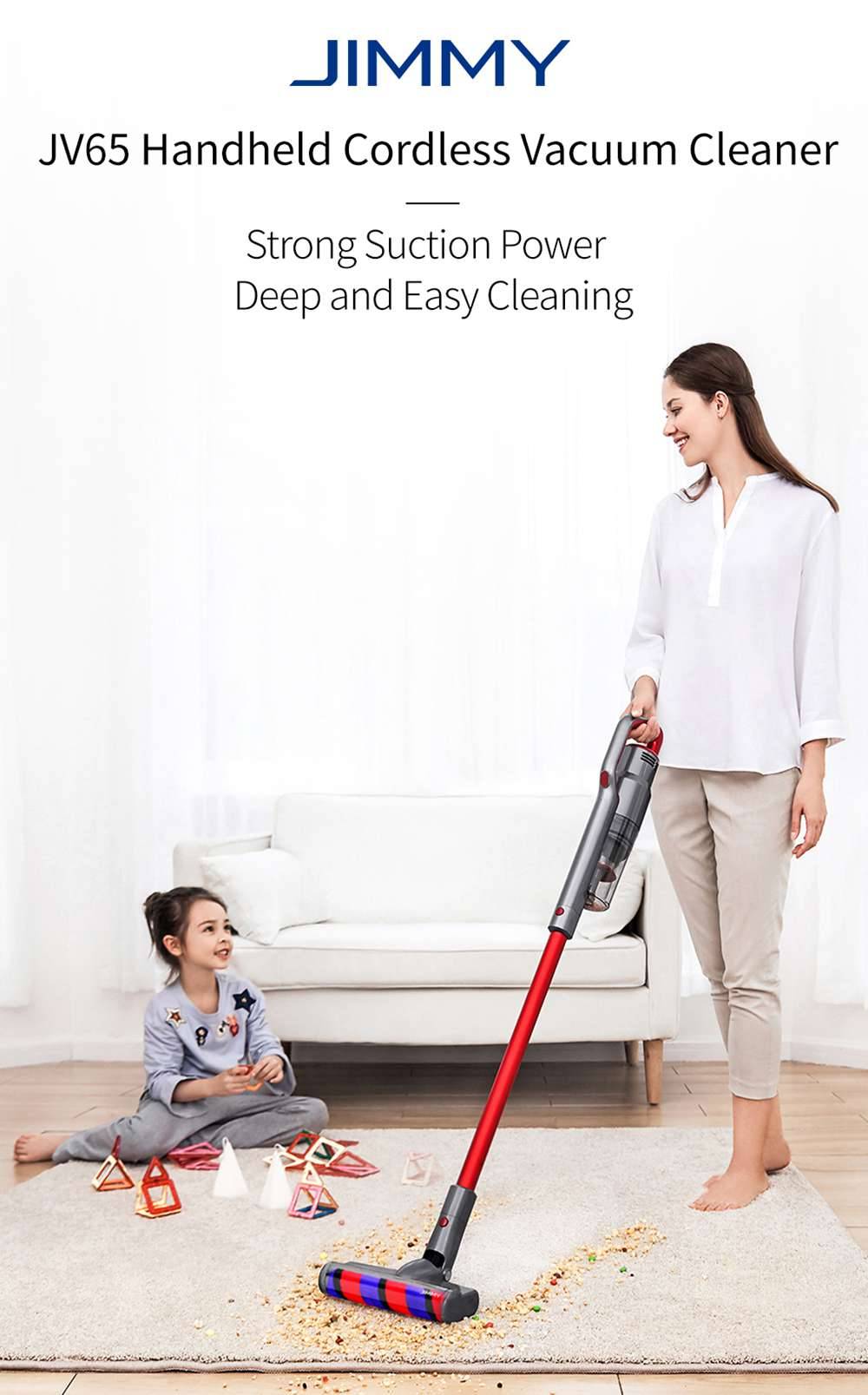 JIMMY JV65 Handheld Cordless Stick Vacuum Cleaner 145AW Suction Anti-winding Hair Mite 70 Minutes Run time - Red