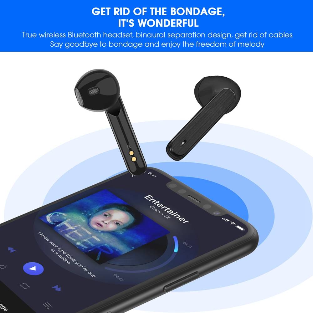 YTOM L8 Bluetooth 5.0 True Wireless Earphones Independent Usage 300mAh Charging Box - Black