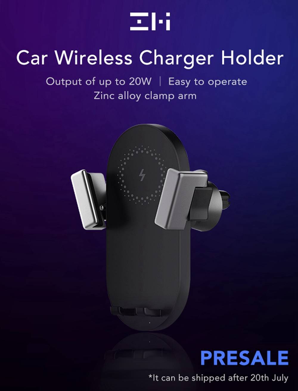 ZMI WCJ10 20W Wireless Car Fast Charger 360 Degree Rotating With Phone Holder For Mobile Phone - Black