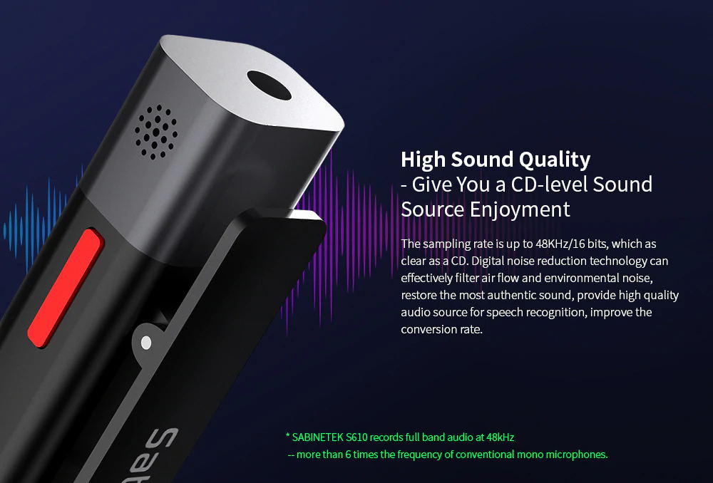 SABINETEK S610 SmartMike+ True Wireless Bluetooth HD Microphone Multi-channel Lavalier Real-time Transmission Noise Reduction - Black