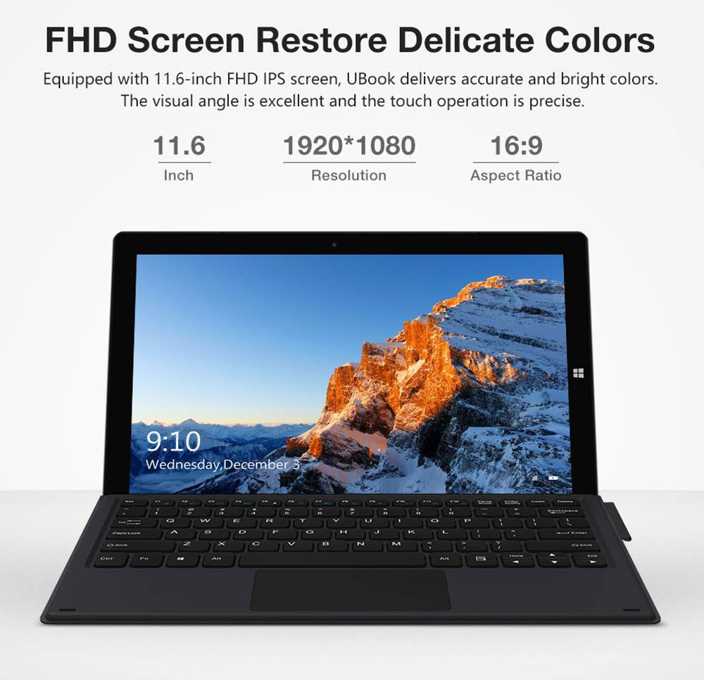Chuwi UBook Tablet PC Intel Gemini Lake N4100 11.6 Inch Screen Windows 10 With Keyboard 8GB RAM 256GB SSD - Black