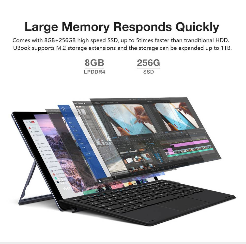 Chuwi UBook Tablet PC Intel Gemini Lake N4100 11.6 Inch Screen Windows 10 With Keyboard 8GB RAM 256GB SSD - Black