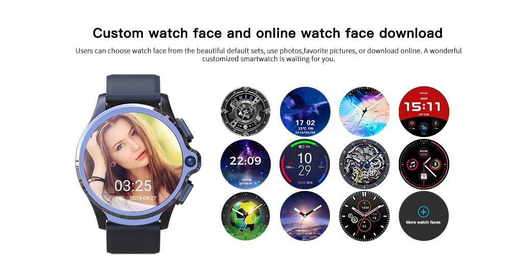 Kospet Prime 4G Smartwatch Phone 1.6 Inch Android 7.1 MTK6739 Dual-chip 3GB RAM 32GB ROM GPS WiFi Heart Rate Monitor Silicone Strap - Black