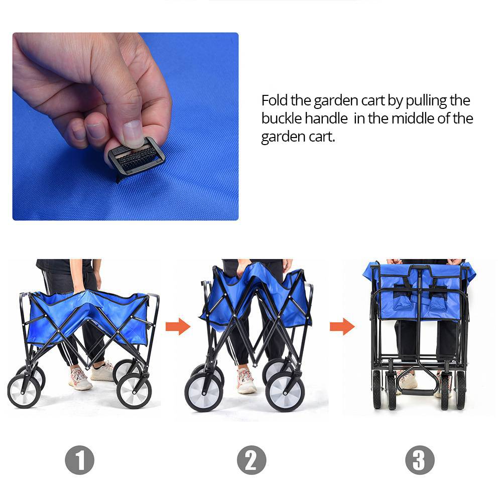 Merax Foldable Hand Cart 150kg Capacity Canvas Fabric Utility Wagon - Blue