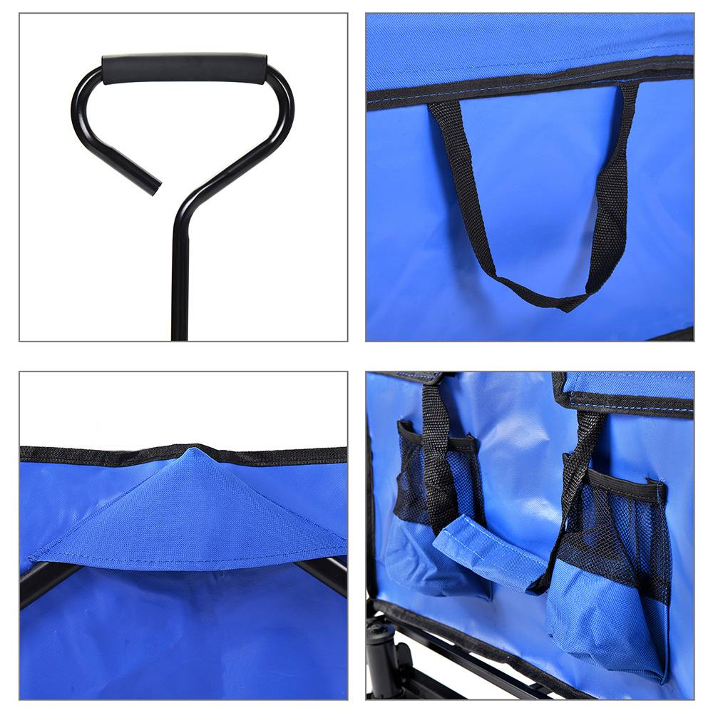 Merax Foldable Hand Cart 150kg Capacity Canvas Fabric Utility Wagon - Blue