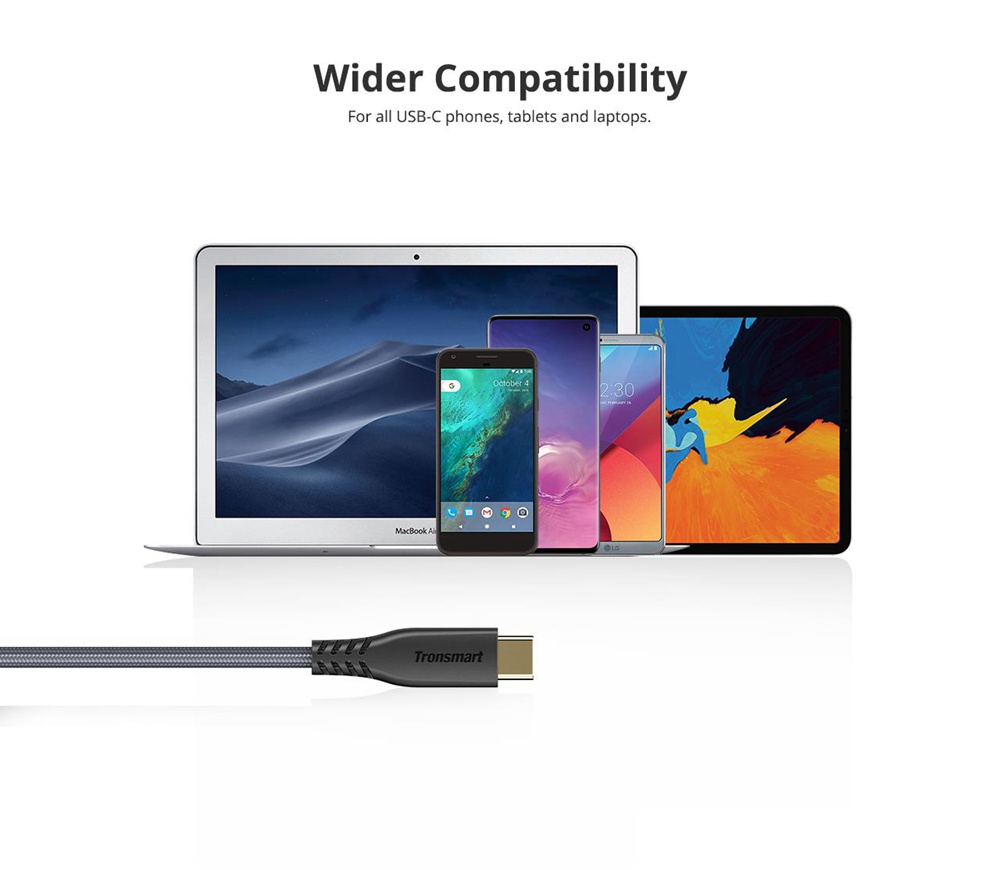 Tronsmart TCC01 4ft High Quality C to C 2.0 Cable 3A Max for USB-C Device, Samsung Galaxy S10, Note 9, iPad Pro, MacBook