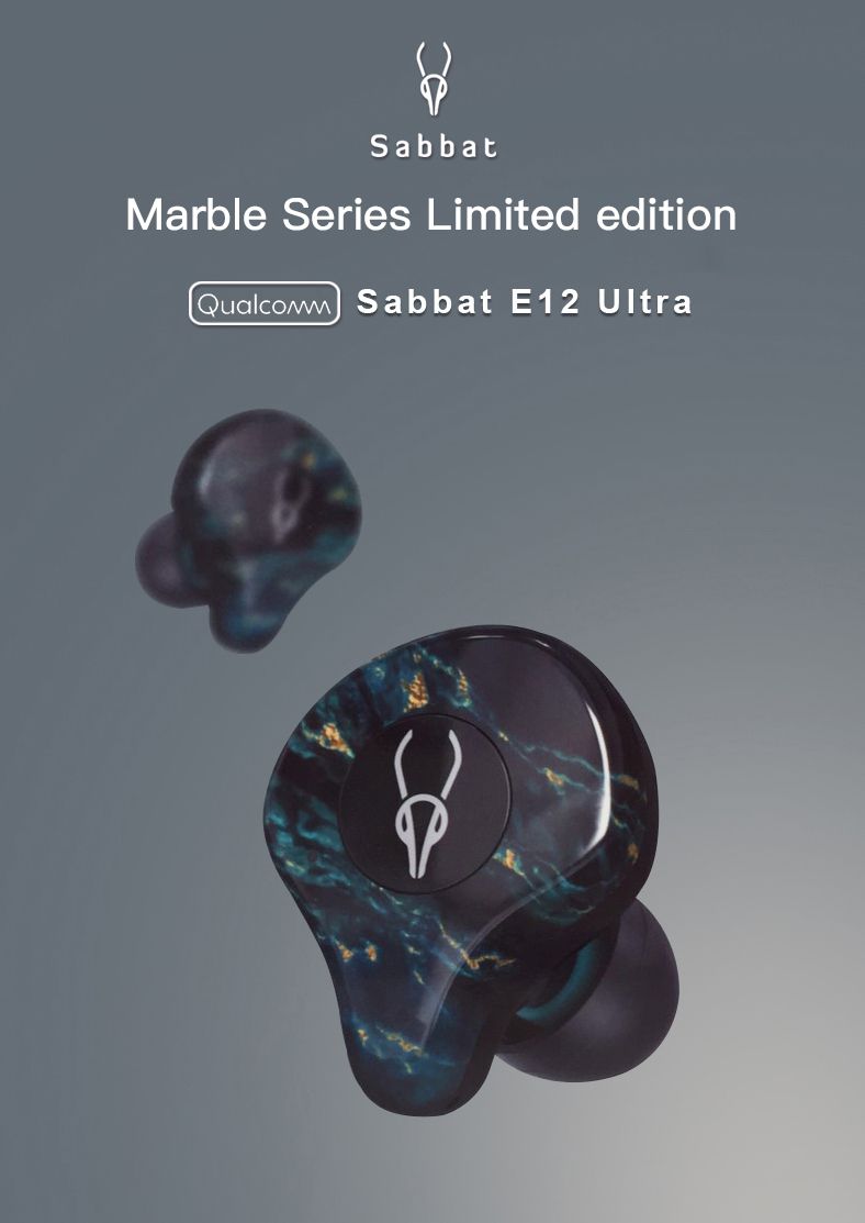 Sabbat E12 Ultra Marble Series Limited Edition Qualcomm QCC3020 CVC8.0 TWS Earbuds QI Wireless Charging Independent Use aptX/AAC/SBC Siri Google Assistant IPX5 - Advanced Stone