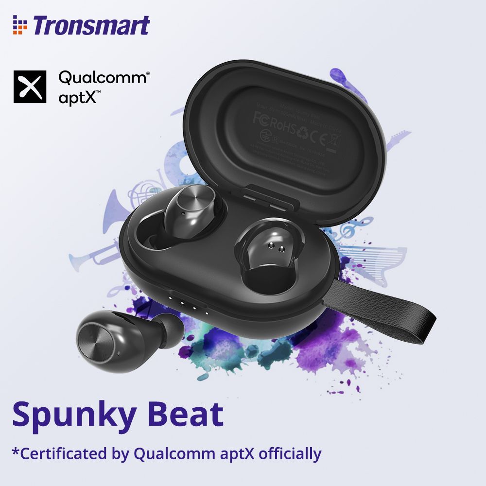 Tronsmart Spunky Beat Bluetooth 5.0 TWS CVC 8.0 Earbuds Qualcomm QCC3020 Independent Usage aptX/AAC/SBC 24H Playtime Siri Google Assistant IPX5