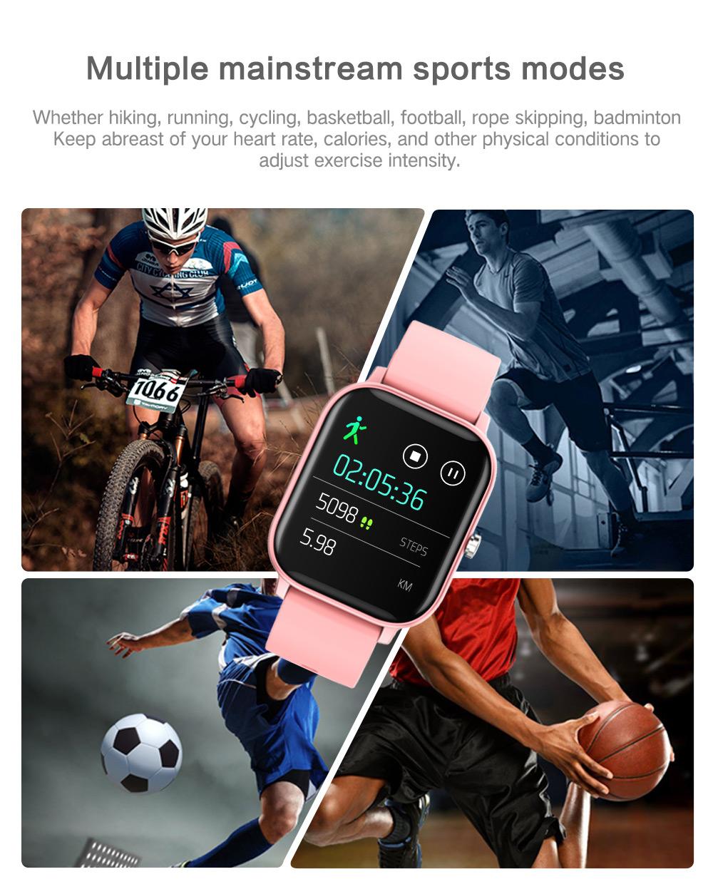 Makibes P8 Smartwatch 1.4 Inch Blood Pressure Heart Rate Blood Oxygen Sleep Monitor IPX7 Waterproof for IOS/Android - Black