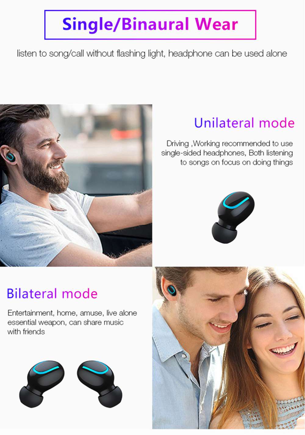 Q32 Bluetooth 5.0 True Wireless Earphones HD Binaural Call Used Independently with 1500mAh Charging Case 120 Hours Standby Time IPX5 - Black