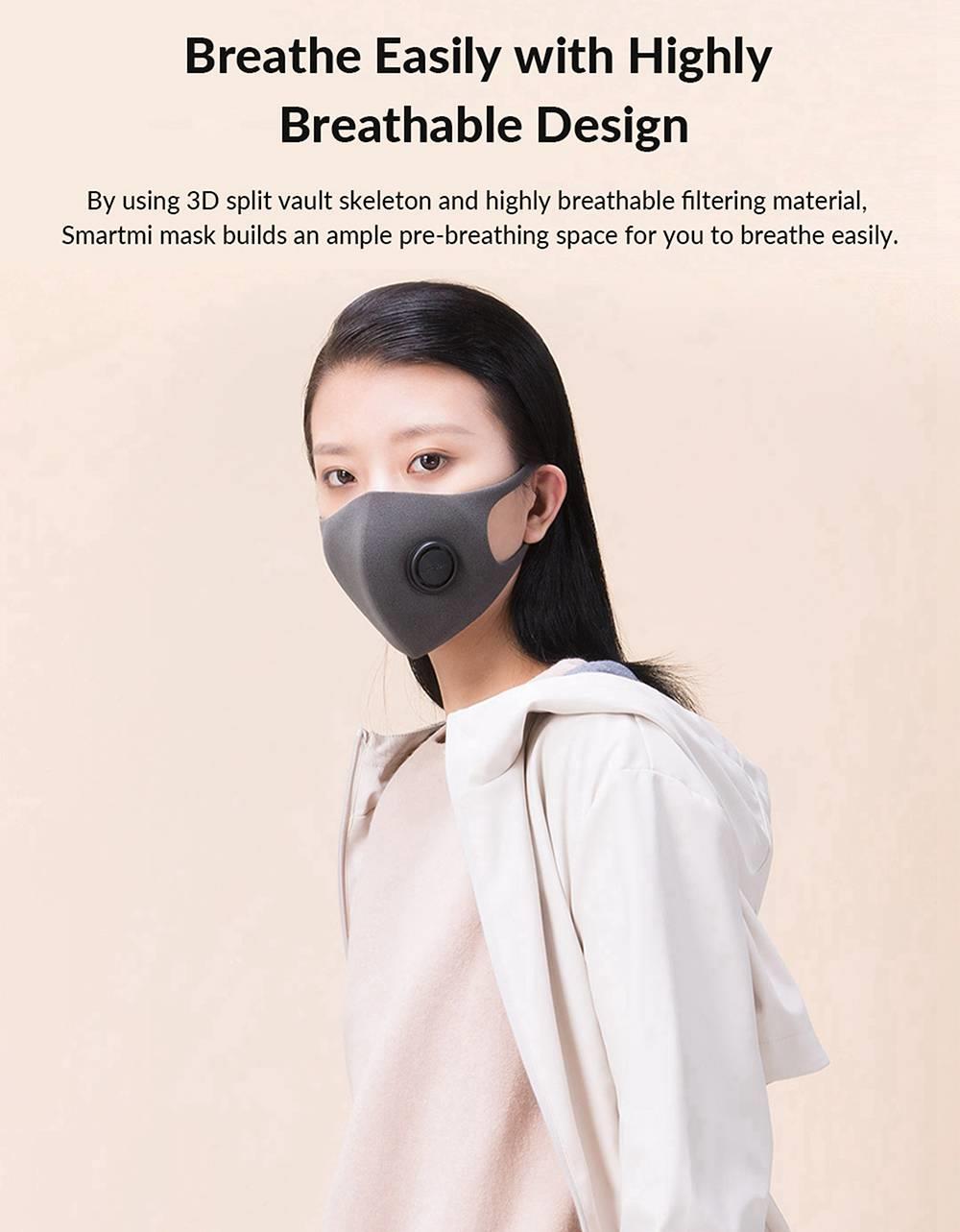 1PC Smartmi KN95 Face Mask with Breathing Valve Professional Protective Face Cover FFP2 for Anti Haze PM2.5 Dust Size L - Black