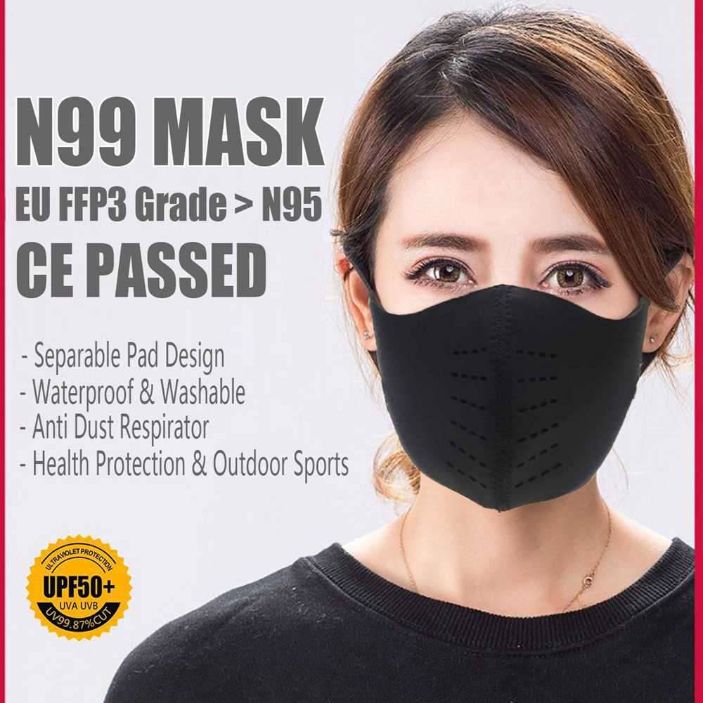 30PCS Reusable Washable FFP3 N99 Face Mask With CE Approved For PM 2.5 Anti-Smog Dust Pollution Allergy Haze - Black