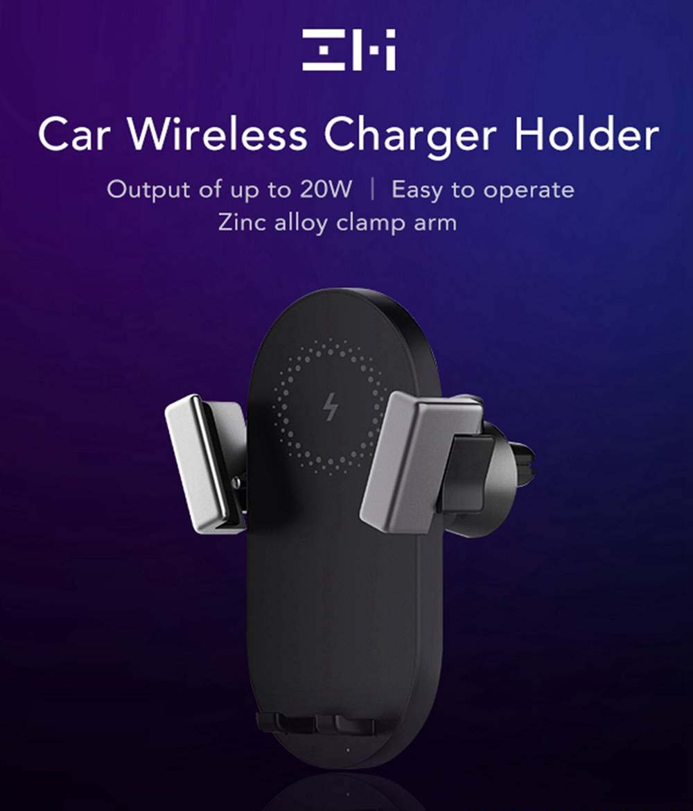 Xiaomi Mijia ZMI WCJ10 20W Wireless Car Charger Holder Fast Charging 360 Degree Rotating For Mobile Phone For iPhone X + 27W Car Charger - Black