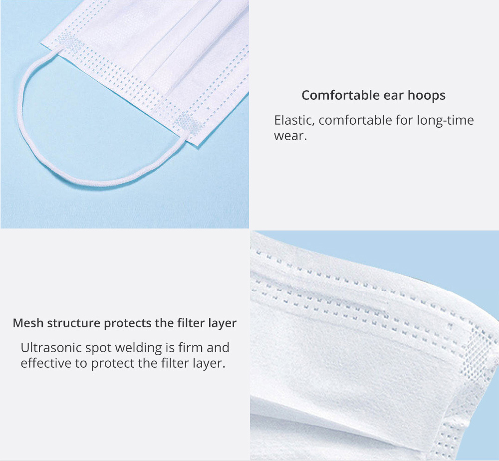 50PCS/box Disposable Kids Mask Bacteria Proof Ear Loop 3-Layers Anti-dust for Children Age 7 And Above- White