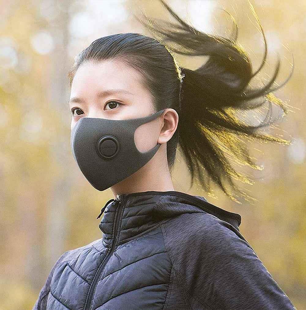1PC Smartmi KN95 Face Mask with Breathing Valve Professional Protective Face Cover FFP2 for Anti Haze PM2.5 Dust Size L - Black