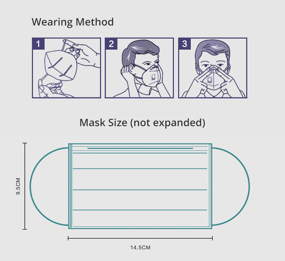 50PCS/box Disposable Kids Mask Bacteria Proof Ear Loop 3-Layers Anti-dust for Children Age 7 And Above- White